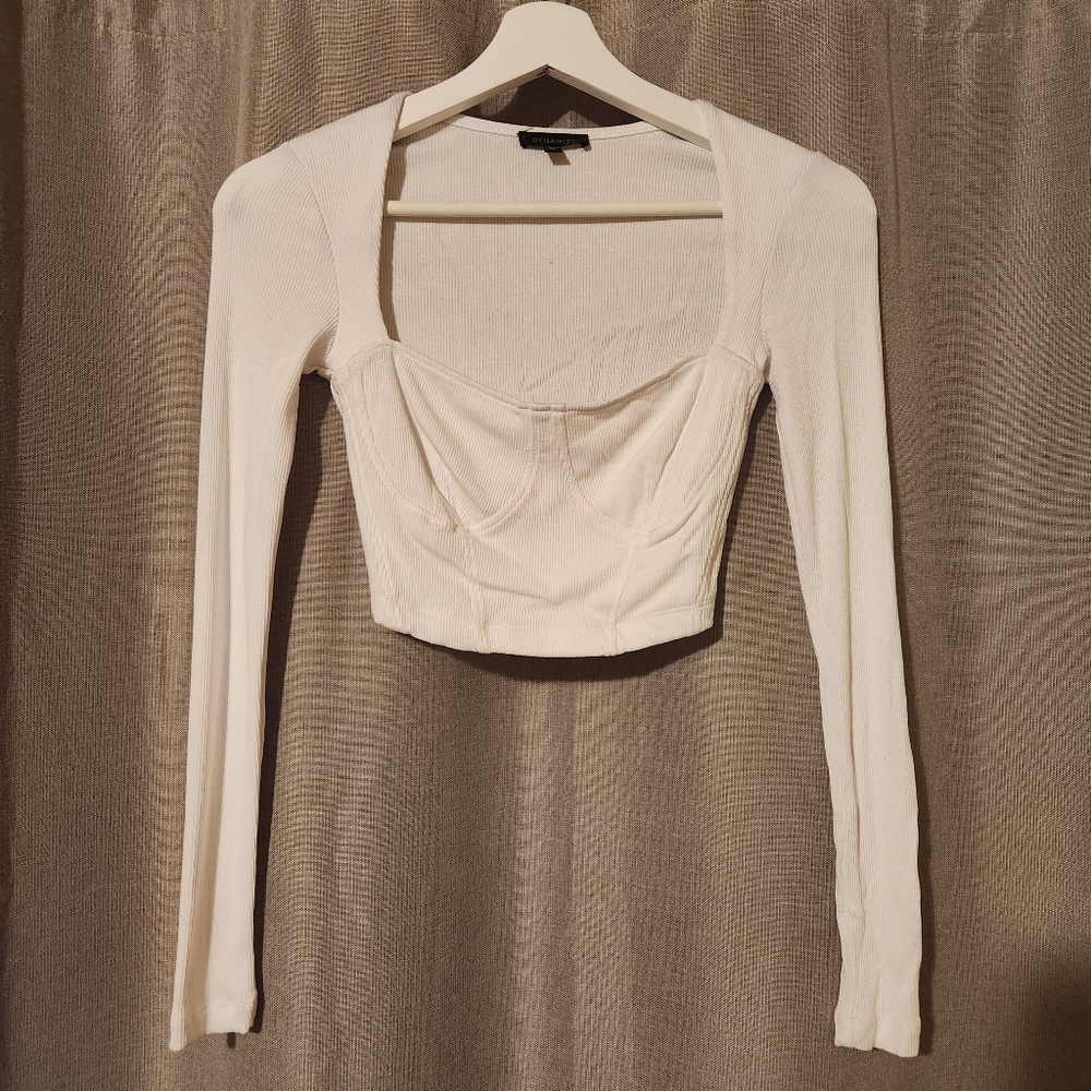 DYNAMITE Long Sleeve Ribbed Corset Top
